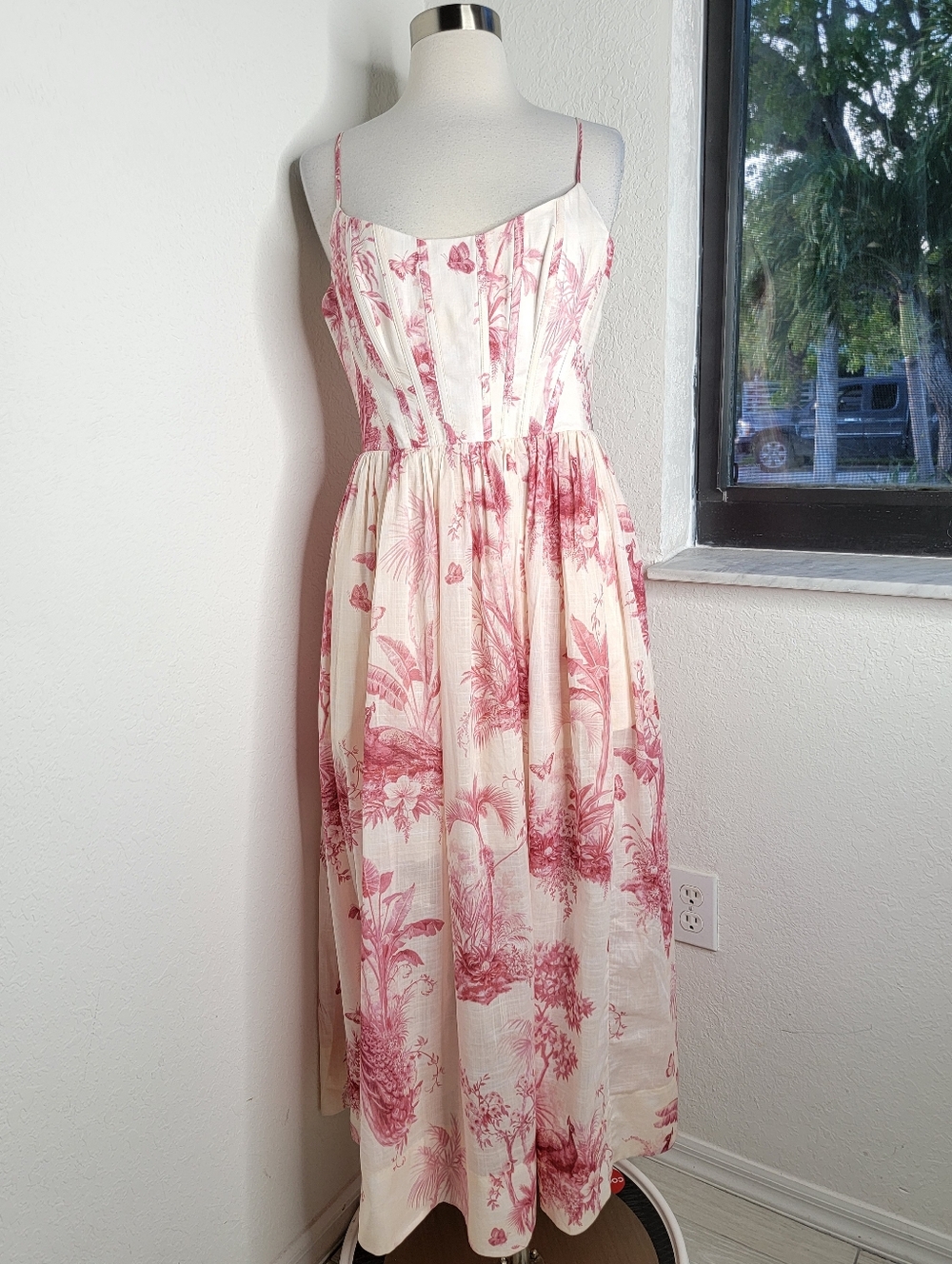 ZIMMERMAN Waverly Corset Midi Dress In Pink Palm NWT AUS 3/US L. - Picture 5 of 14